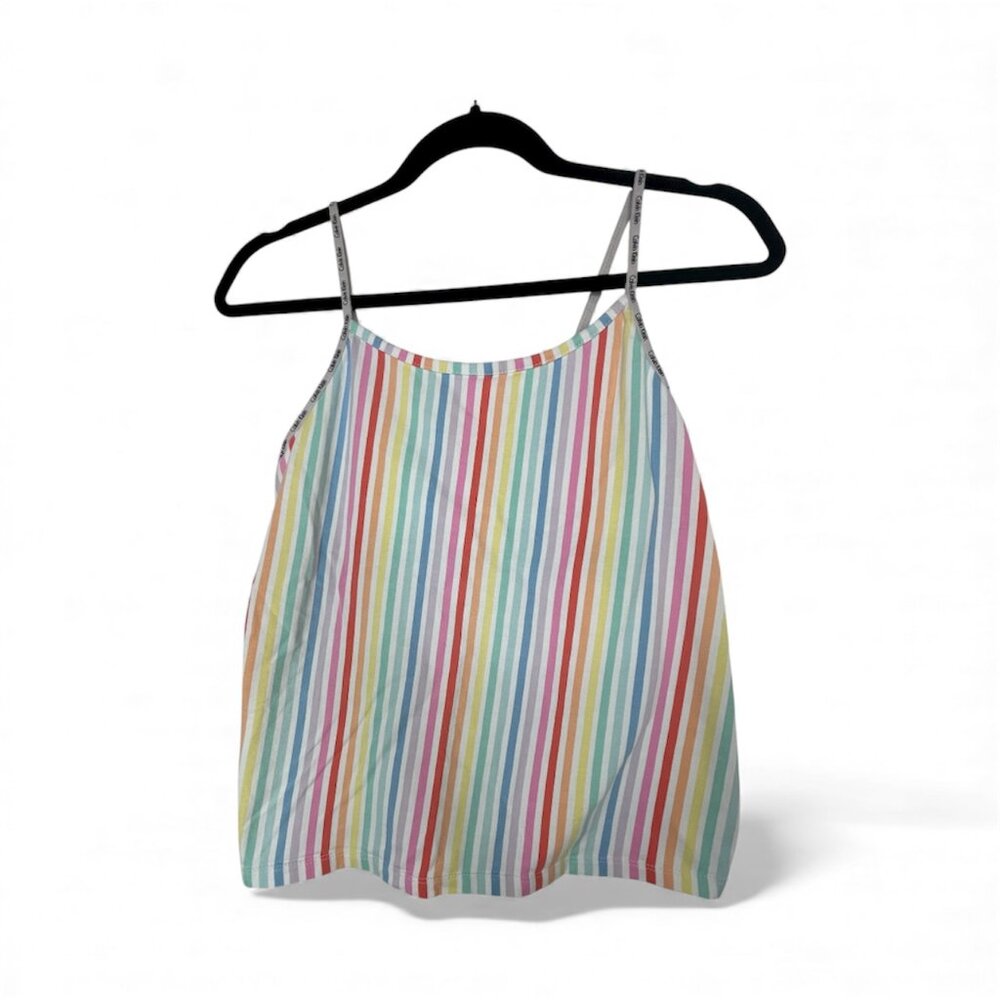 Calvin Klein Pastel Multicolor Striped Tank Top Cami Rainbow White Small